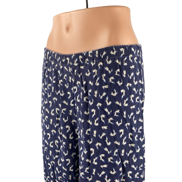 Women's Navy Blue Graphic Cat Print High Rise Palazzo Wide Leg Trousers Pants S