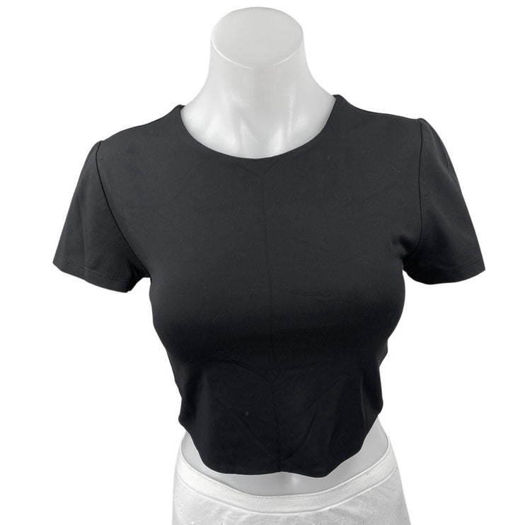 Aritzia Babaton Contour Black Crewneck Short Sleeve Crop Tee T-shirt Top Size M