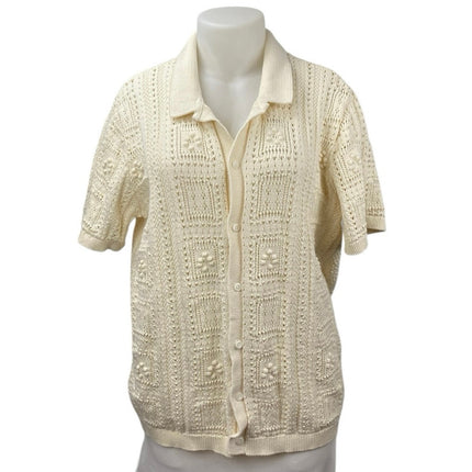 Old Navy Cream White Crochet Short Sleeve Button Polo Cardigan Sweater Top XXL