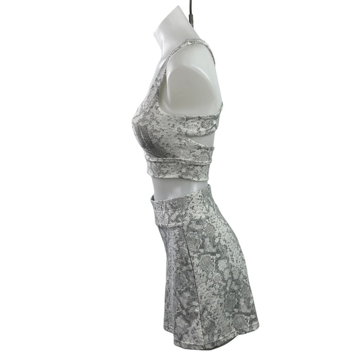 Wiskii Women's Gray Sleeveless Rhinestone Logo Crop Top & Mini Skirt Set Size S
