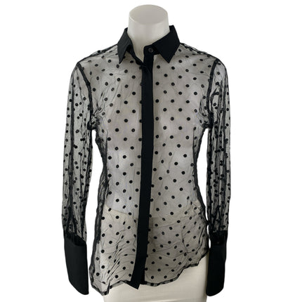 J.Crew Black Polka Dot Collared Long Sleeve Button Down Sheer Shirt Blouse Top 2
