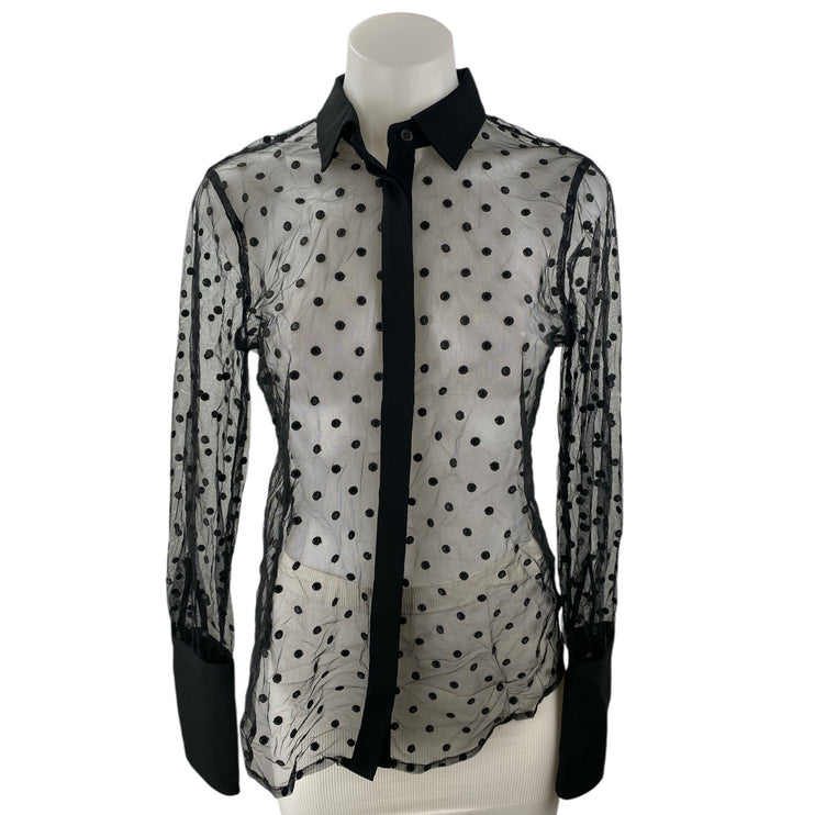 J.Crew Black Polka Dot Collared Long Sleeve Button Down Sheer Shirt Blouse Top 2
