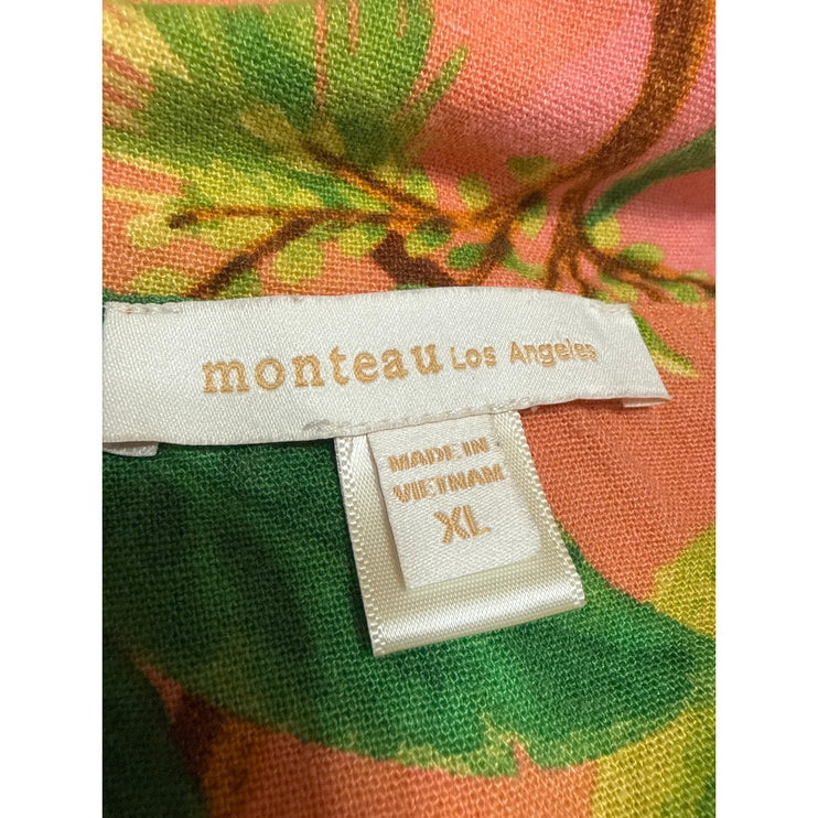 Monteau Tropical Palm Parrot Linen Festival Crop Shirt Top Wide Leg Short Set XL