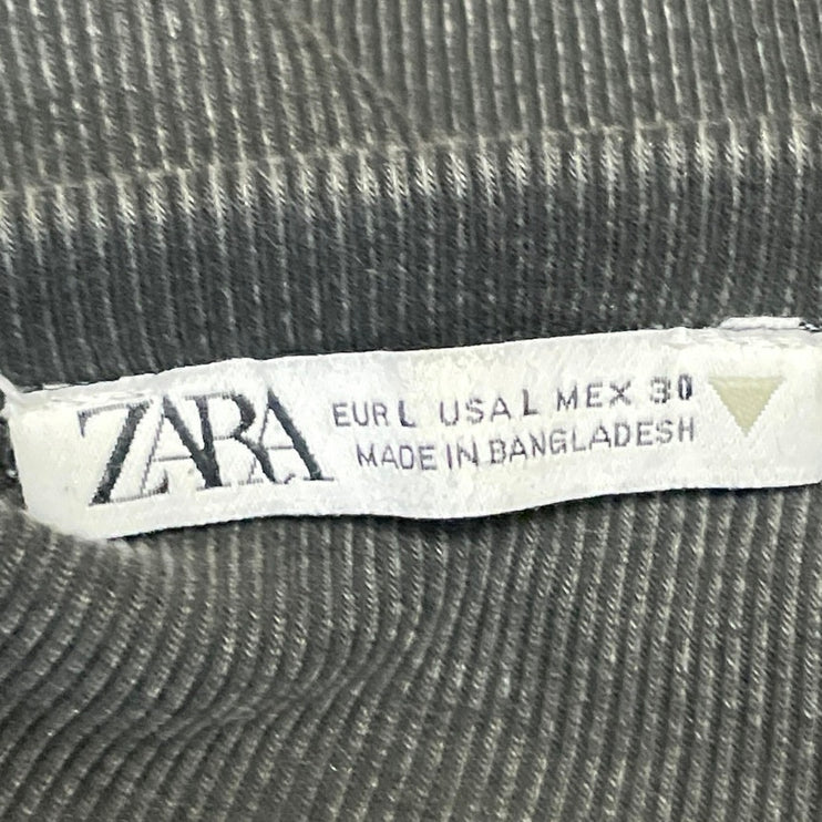 Zara Womens Black Ribbed Knit Crewneck Long Sleeve Pullover Sweater Top Size L