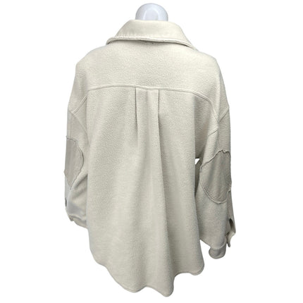 Free People Cream Sherpa Fleece Long Sleeve Button Down Shirt Jacket Size S