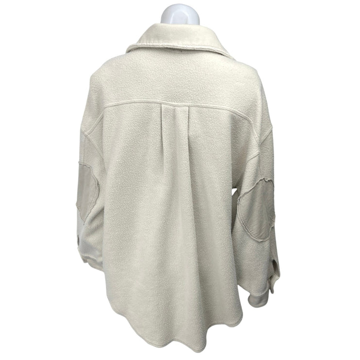Free People Cream Sherpa Fleece Long Sleeve Button Down Shirt Jacket Size S