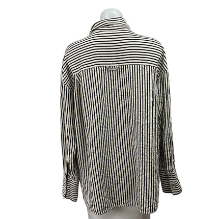 MNG by Mango Women's Black White Long Sleeves Striped Button Down Shirt Top Sz M