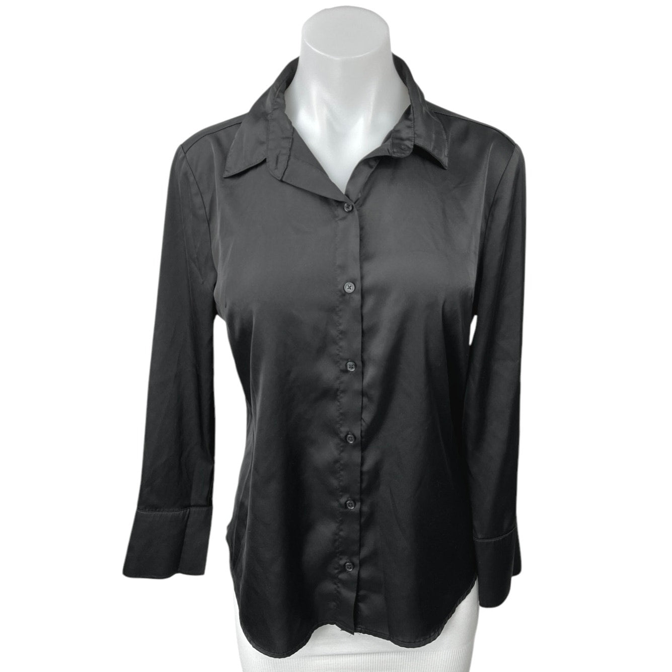 Banana Republic Black Silky Satin Classic Fit Button Down Shirt Blouse Brie Banana Republic Black Silky Satin Classic Fit Button Down Shirt Blouse Brie