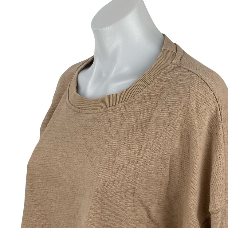 Mono B Women's Tan Crew Neck Knit Long Sleeve Cropped Sweatshirt Top Size M