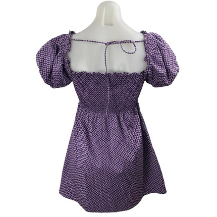 Hill House Athena Nap Purple Floral Smocked Puff Sleeve Mini A-Line Dress Sz XXS