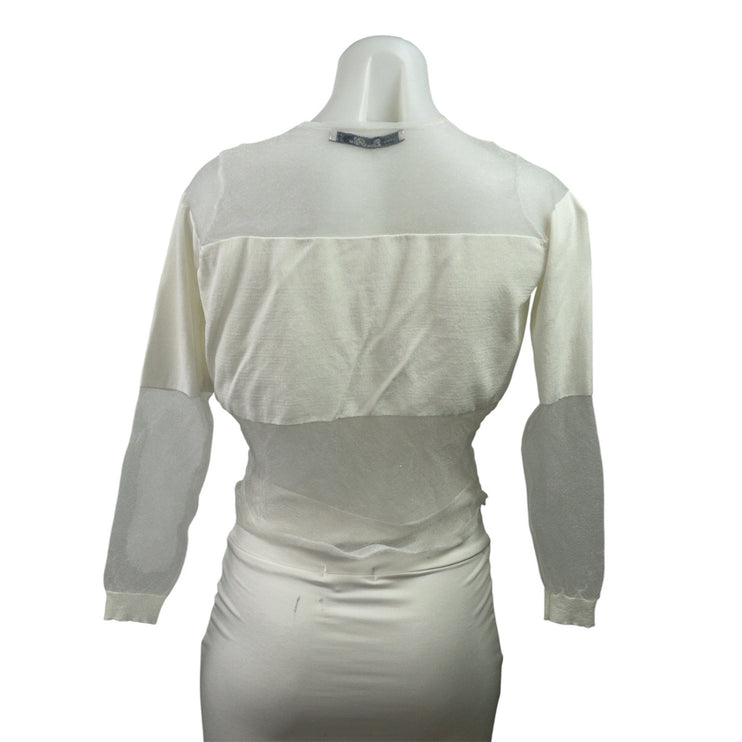 Zara Knit Womens White Sheer Mesh Long Sleeve Bandeau Crop Blouse Top Size S