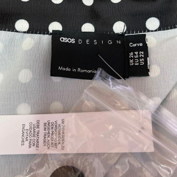NEW ASOS Curve Black White Polka Dots Half Sleeve Button Down Shirt Top Size 22