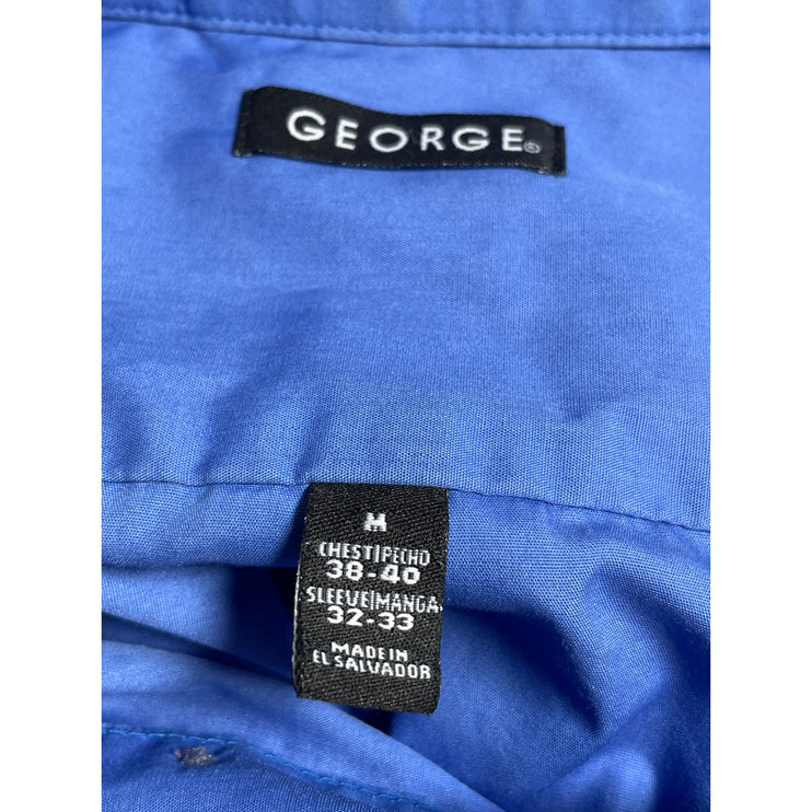 George Men's Blue Long Sleeve Chest Pocket Casual Button Down Shirt Top Size M