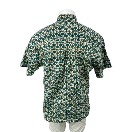 El Nino Board Wear Mens Green Floral Short Sleeve Button Up Hawaiian Shirt Top L