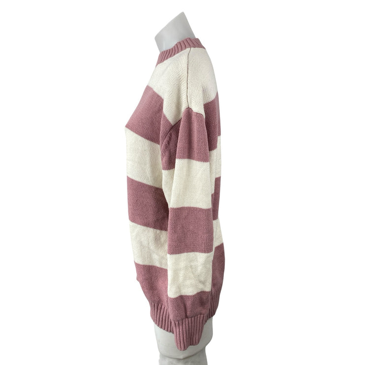 Jessica Simpson Women's Pink White Stripe Long Sleeve Sweatshirt Sweater Top M