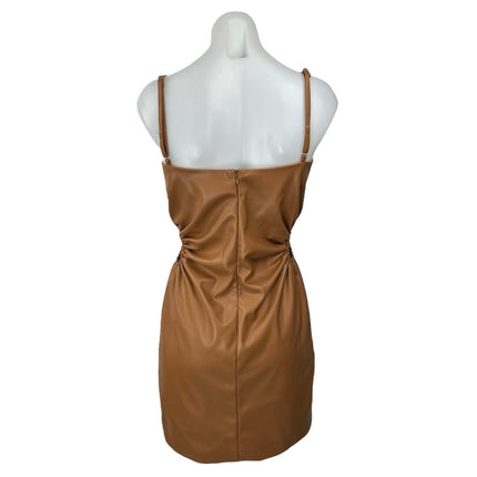 Fashion Nova Brown Faux Leather Ruched Cutout Sleeveless Mini Pencil Dress Sz S