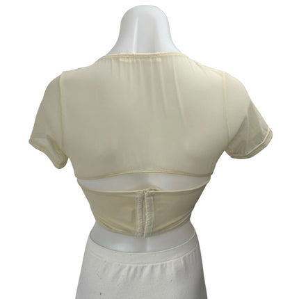 Glassons Cream Beige Short Sleeve Corset Bustier Cutout Mesh Crop Top Size S