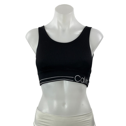 Calvin Klein Women's Black Scoop Neck Ribbed Yoga Athletic Sports Bra Crop Top M