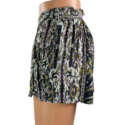Bundle of 2 Free People Black Floral Boho Smocked High Rise Mini Shorts Size XS