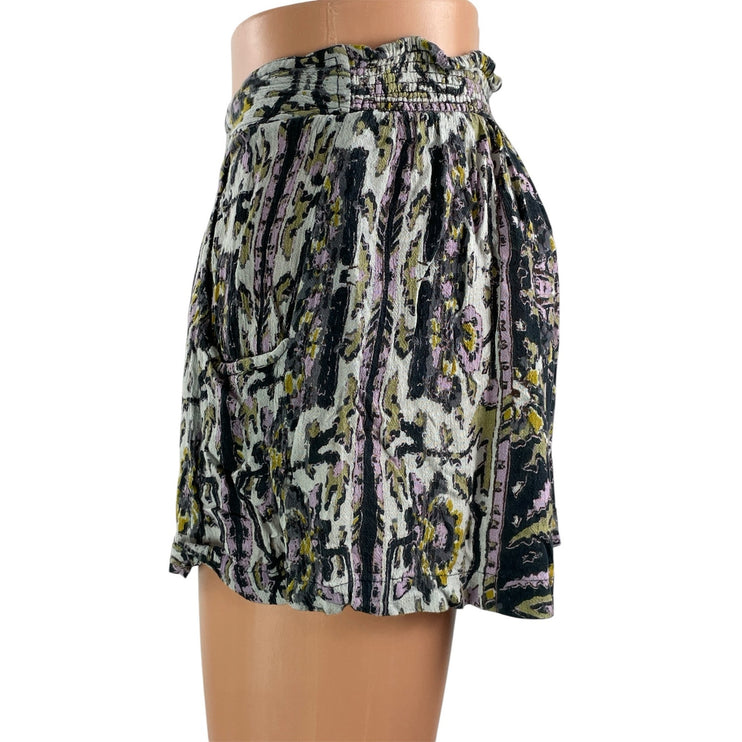 Bundle of 2 Free People Black Floral Boho Smocked High Rise Mini Shorts Size XS
