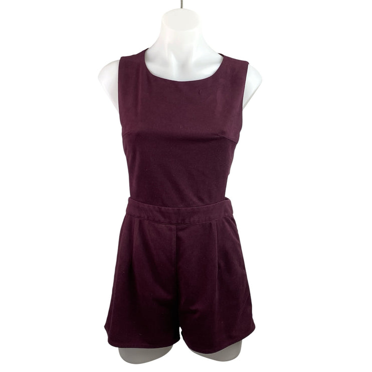 She + Sky Womens Maroon Sleeveless Cutout Active Athleisure Jumpsuit Romper Sz S