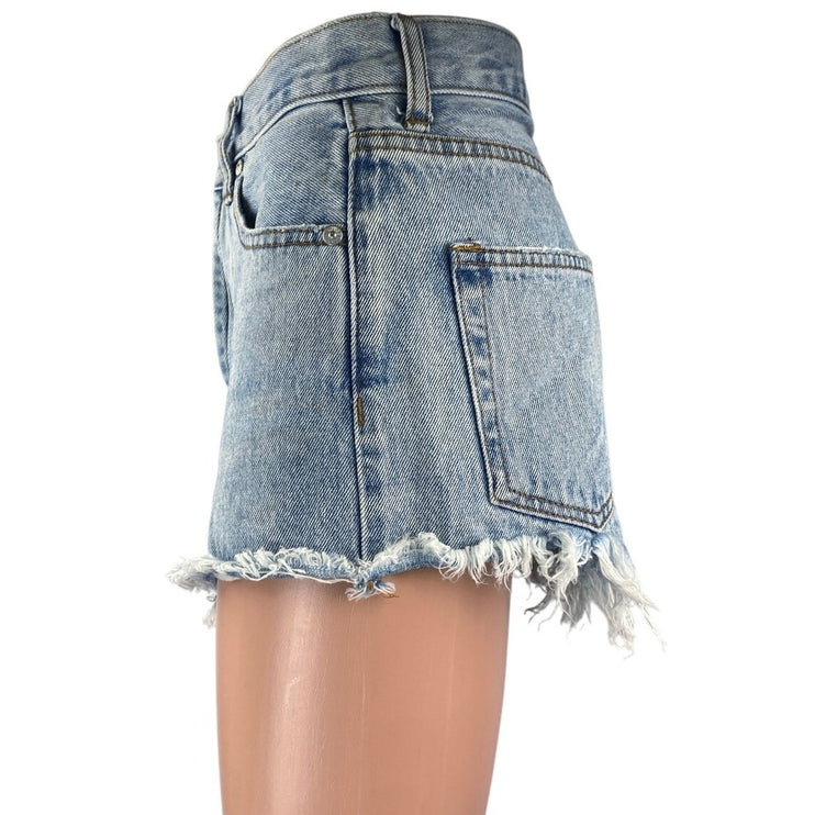 Superdown Womens Blue Distressed Frayed Raw Hem High Waist Denim Jeans Shorts 26