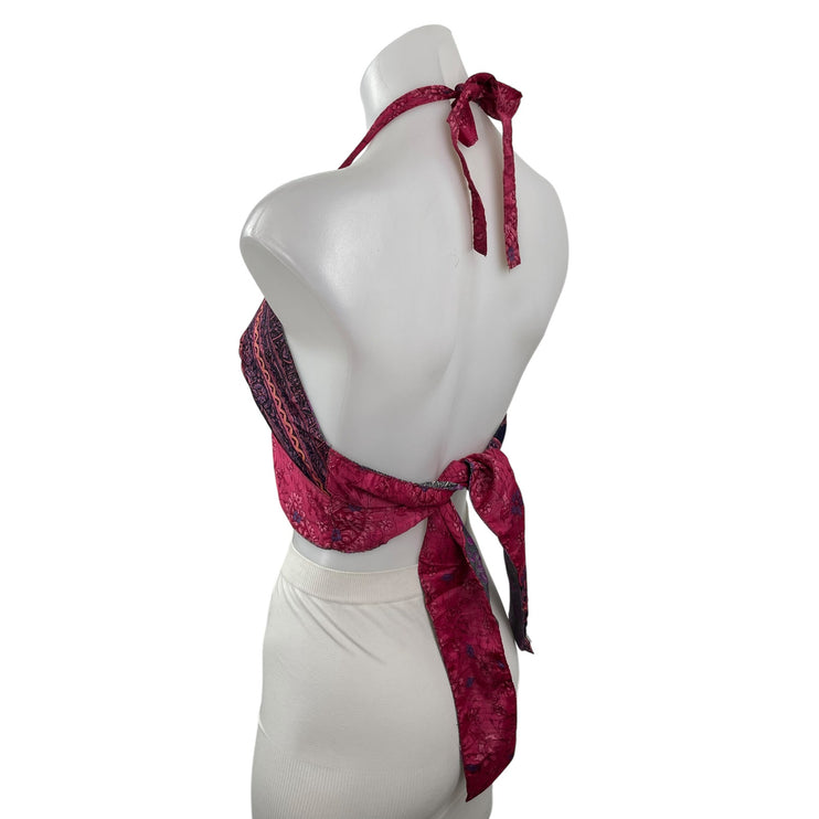 Women's Multicolor Floral Sleeveless Halter Neck Tie Bralette Crop Tank Top S/M