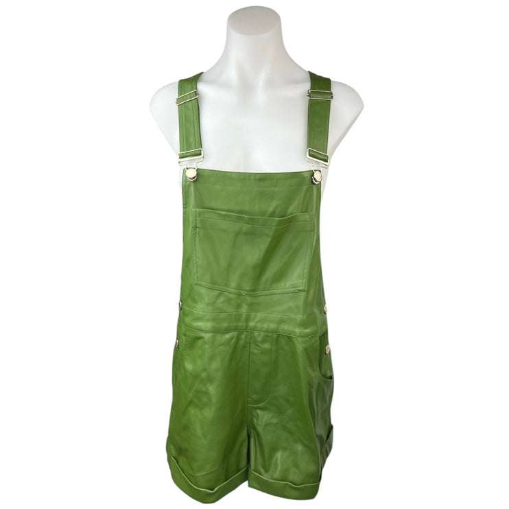 NEW WeWoreWhat Green Basic Faux Vegan Leather Short Overall Romper Jumpsuit M