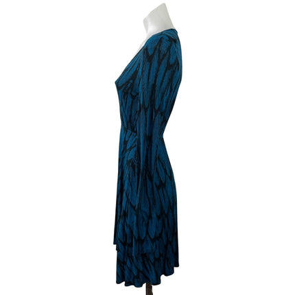 EXPRESS Women's Blue Black Long Sleeves Plunge V-neck Mini Fit & Flare Dress XS