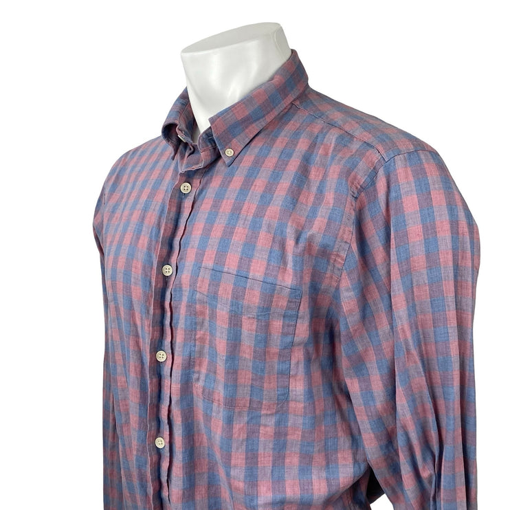 Faherty Men's Purple Plaid Gingham Check Long Sleeve Button Down Shirt Top L