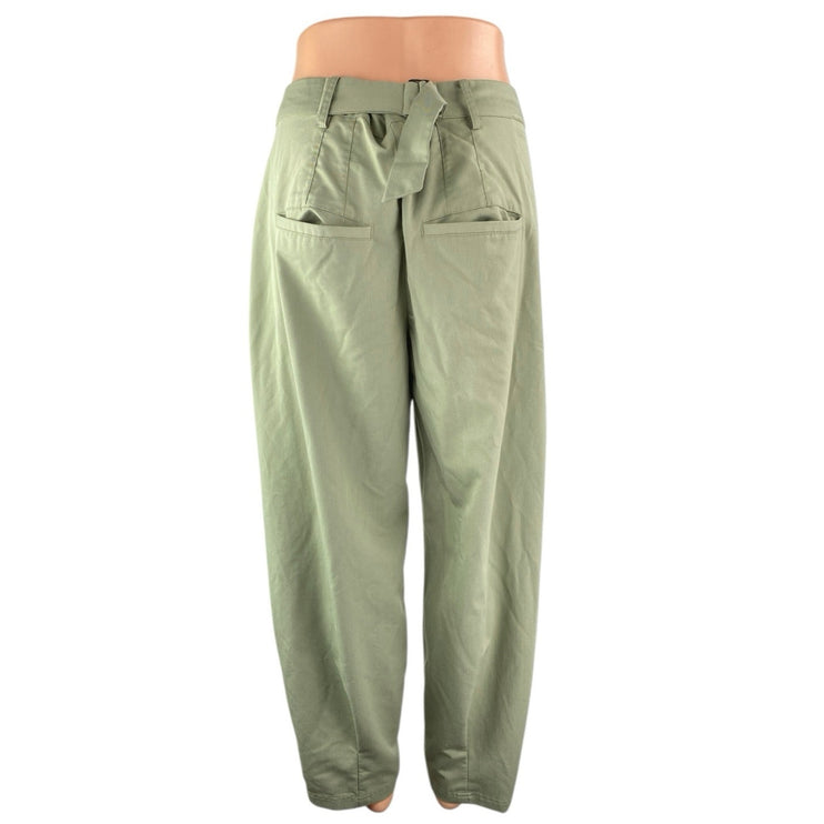 Free People Women's Green High Waisted Pleated Taoered Wide Leg Trousers Pants 6