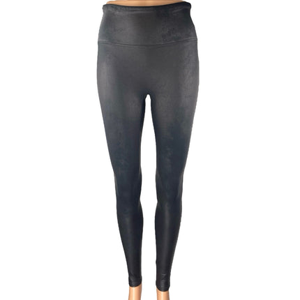 Spanx Black Faux Leather Mid Rise Skinny Fitness Workout Gym Leggings Pants Sz S