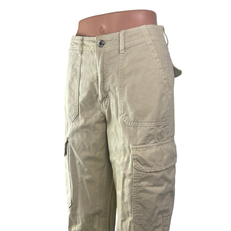 Zara Women's Cream Beige Khaki High Rise Straight Cargo Trousers Pants Size 4