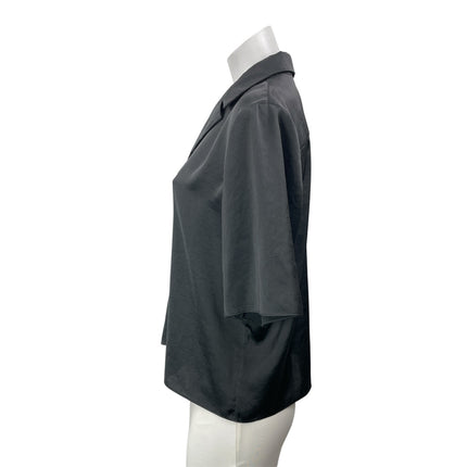 Aritzia Wilfred Black Silk Satin Short Sleeve Button Down Cropped Shirt Size M