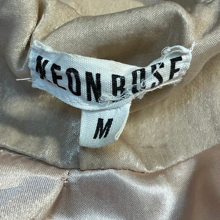 Neon Rose Gold Silk Satin Shawl Collar Tie Belt Long Sleeve Trench Coat Jacket M
