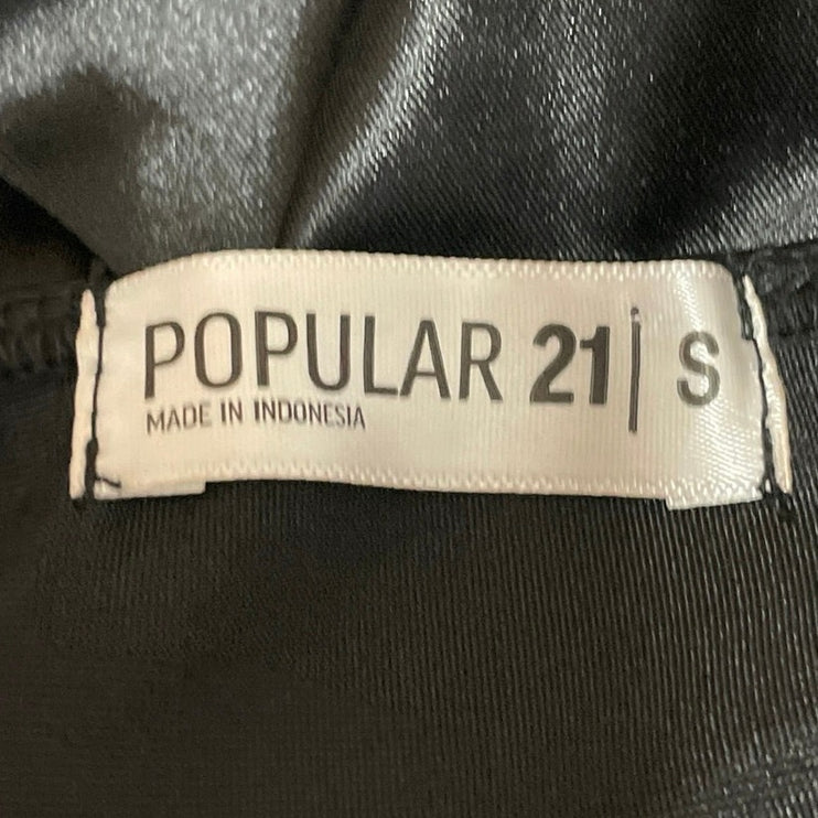 Popular 21 Black Silky Satin Sleeveless Cami Camisole Asymmetric Slip Dress Sz S