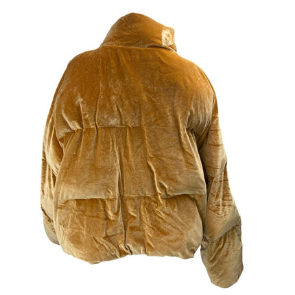 Fabletics Wander Brown Velvet Velour Zip Up High Neck Puffer Coat Jacket Size 2X
