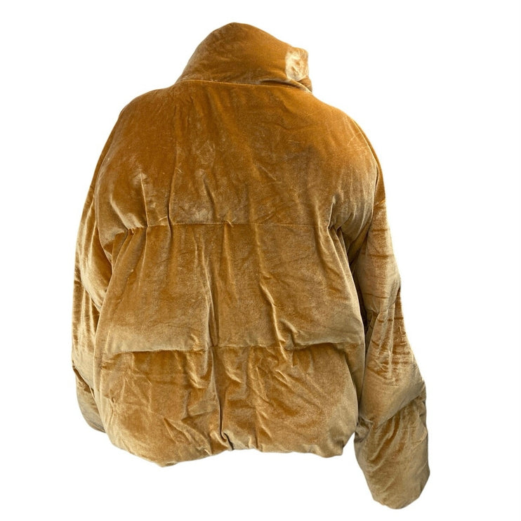 Fabletics Wander Brown Velvet Velour Zip Up High Neck Puffer Coat Jacket Size 2X