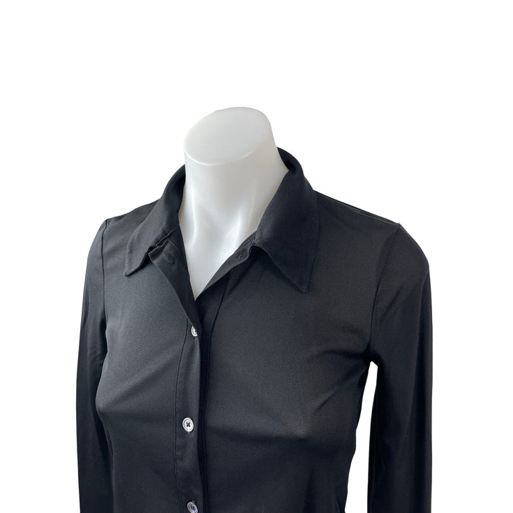 Aritzia Wilfred Women's Black Long Sleeve Cropped Button Down Shirt Top Size S
