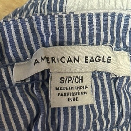 American Eagle Blue White Striped Colorblock Smocked Peplum Cami Tank Top Size S