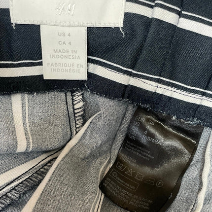 H&M Women's Black White Striped Tie Waist Belt Paperbag Trousers Pants Size 4