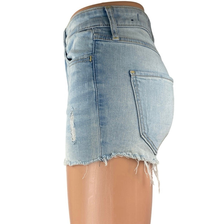 Hollister Blue High Rise Super Skinny Distressed Cutoff Denim Jeans Shorts Sz 25
