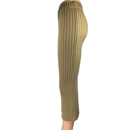Emory Park Green Wool Rib Knit Slit Stretch Midi Straight Pencil Bodycon Skirt S