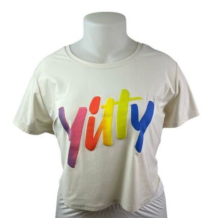 Yitty Cream White Crewneck Short Sleeve Cropped Graphic Tee T shirt Top Size 2XL