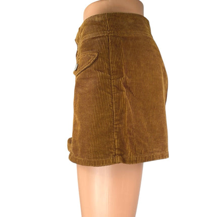 Forever 21 Brown Tan Corduroy Button Down Zip High Rise Mini Skort Skirt Size S