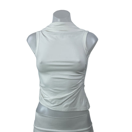 The Line By K Women's White Sleeveless Ruched Mock Neck Tank Crop Top Size XS