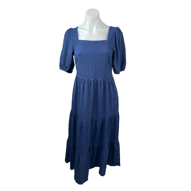 NEW Prettygarden Navy Blue Short Puff Sleeve Smocked Tiered A Line Midi Dress S