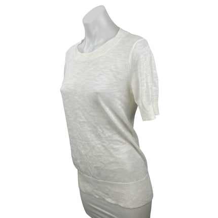 J,Crew Women's White Knit Short Sleeve Round Neck Basic T Shirt Tee Top Size M