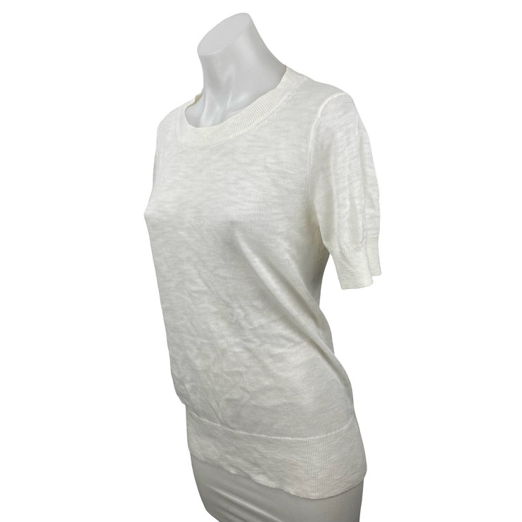 J,Crew Women's White Knit Short Sleeve Round Neck Basic T Shirt Tee Top Size M
