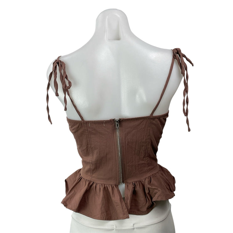 FIAH Womens Brown Sleeveless Ruffles Sweetheart Peplum Bustier Corset Crop Top S